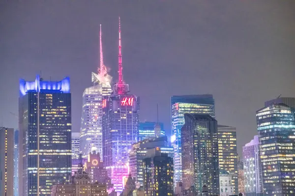 New York City December 2018 Nattskyline Över Midtown Manhattan Flygbild — Stockfoto