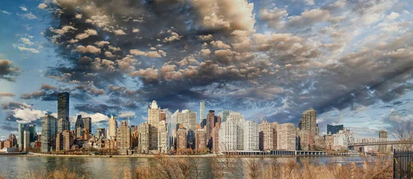 Ciudad Nueva York Increíble Horizonte Puesta Sol Vista Aérea Desde —  Fotos de Stock