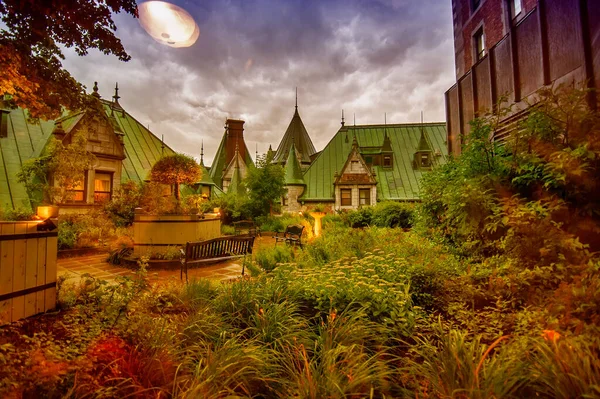 Chateau Frontenac Garten Bei Nacht Quebec City Castle Kanada — Stockfoto