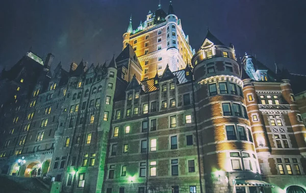 Chateau Frontenac Vista Exterior Por Noche Quebec City Castle Canadá — Foto de Stock