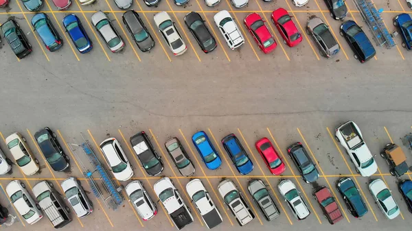 Aerial View Cars Large Outdoor Parking Lots Usa Outlet Mall — Stock Photo, Image