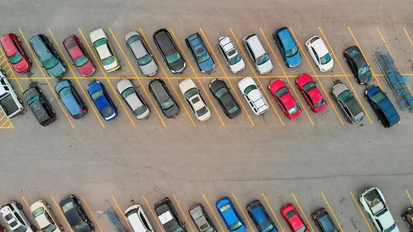 Aerial View Cars Large Outdoor Parking Lots Usa Outlet Mall — Stock Photo, Image