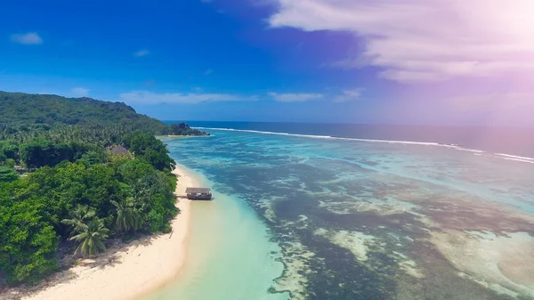 Flygfoto Över Den Vackra Kusten Digue Seychellerna — Stockfoto