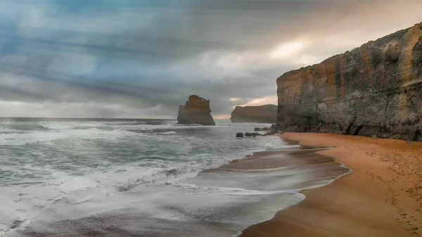 Panoramic Sunset Aerial View Amazing Twelve Apostles Area Great Ocean — Stock Photo, Image