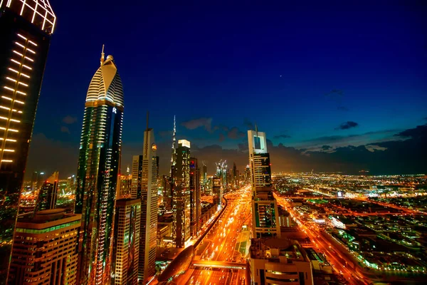 Dubai Eau Décembre 2016 Vue Aérienne Nocturne Des Gratte Ciel — Photo