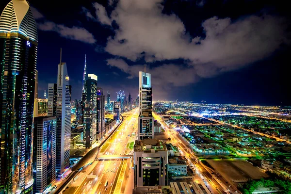 Dubai Eau Décembre 2016 Vue Aérienne Nocturne Des Gratte Ciel — Photo