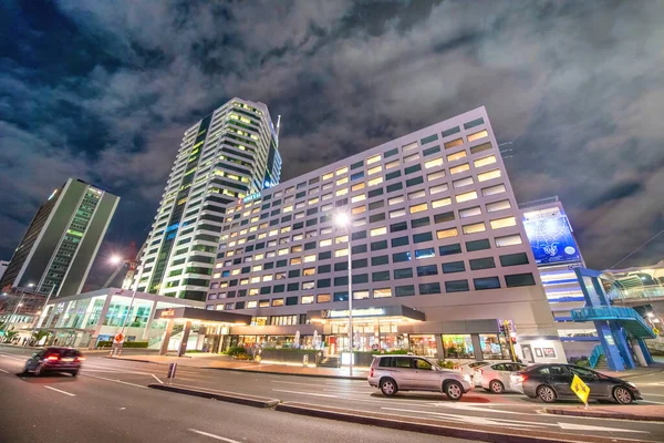 Auckland Agosto 2018 Edifícios Cidade Beira Mar Noite — Fotografia de Stock