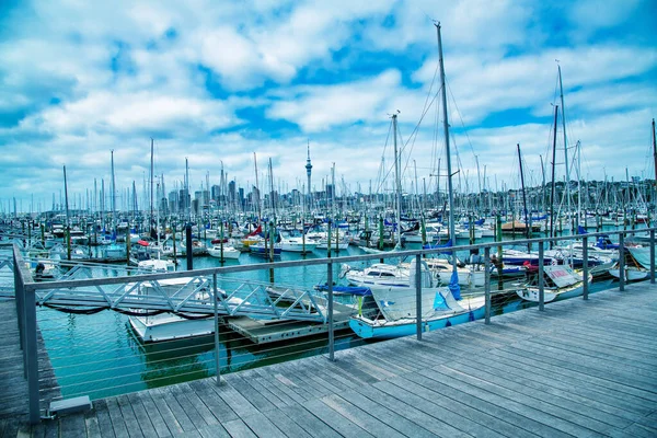 Auckland August 2018 City Port Boats Cloudy Morning — 图库照片