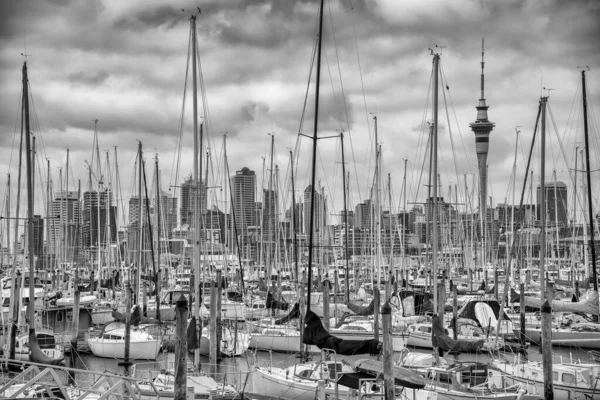Auckland August 2018 Stadthafen Und Boote Einem Bewölkten Morgen — Stockfoto