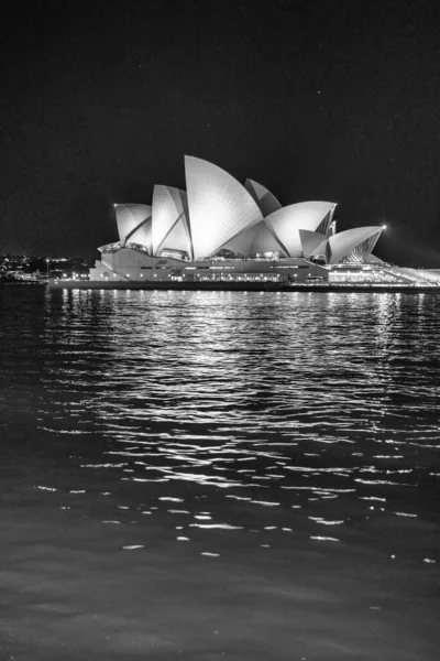 Sydney August 2018 Sydney Harbor Skyline Natten Med Sydney Opera — Stockfoto