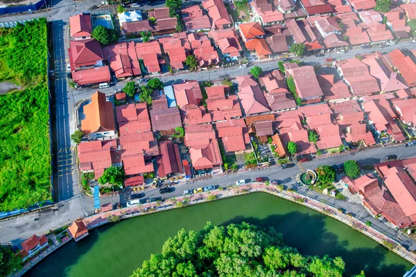Malacca Malaysia December 2019 Overhead Air View Melaka River Towns — стокове фото