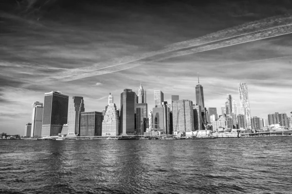 Панорама Манхэттена Бруклинского Моста Парка Нью Йорк Закате — стоковое фото