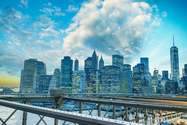 Horizonte Del Atardecer Del Bajo Manhattan Visto Desde Brooklyn Estados —  Fotos de Stock