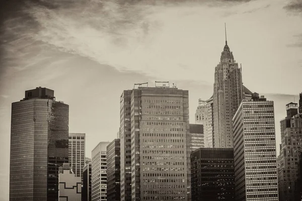 Zachód Słońca Manhattanie Widziany Brooklyn Bridge Nowy Jork — Zdjęcie stockowe