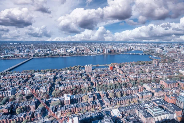 Bostons Flygskyline Massachussetts Tillbaka Bay Fom Stad Tak — Stockfoto