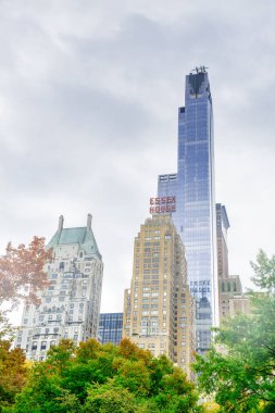 NEW YORK CITY - Ekim 2015: Manhattan 'daki Central Park Binaları Bulutlu bir sonbahar gününde.