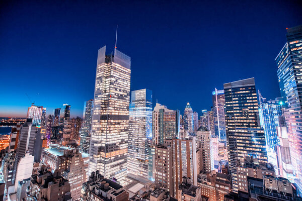 Night lights of Manhattan. New York City aerial view.
