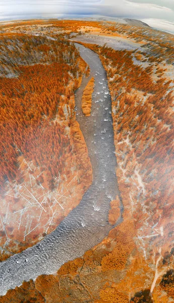 Yellowstone River Wyoming Overhead Nedåt Panoramautsikt Från Drönare — Stockfoto
