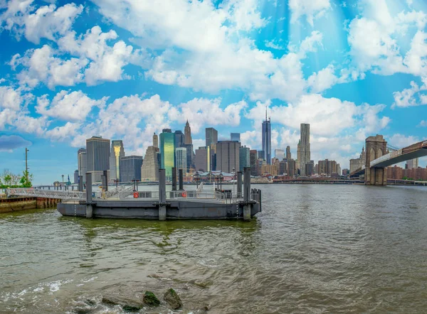 Бруклинский Мост Манхэттенский Горизонт Панорамный Вид Нью Йорк — стоковое фото