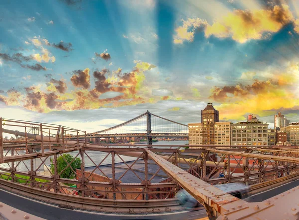 Бруклинский Мост Манхэттенский Горизонт Панорамный Вид Нью Йорк — стоковое фото