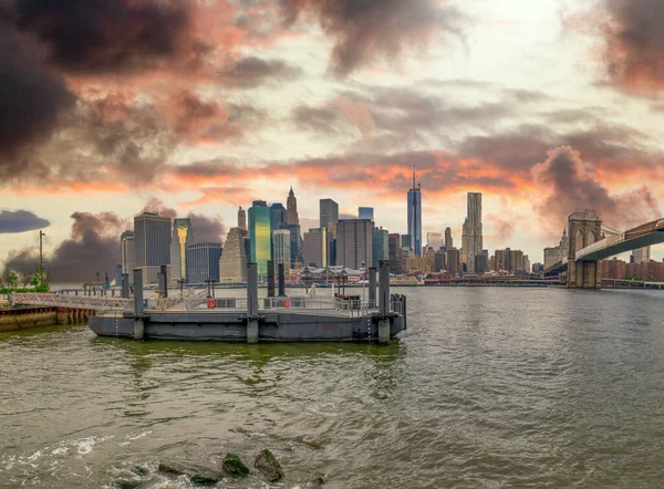 Brooklyn Bridge Manhattan Skyline Panoramic View New York City — Stock fotografie