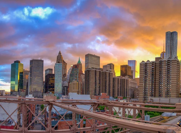 Brooklyn Bridge Manhattan Skyline Panoramic View New York City — Stock Photo, Image