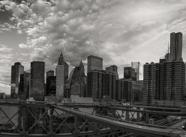 Brooklyn Bridge Und Manhattan Skyline Panoramablick Auf New York City — Stockfoto