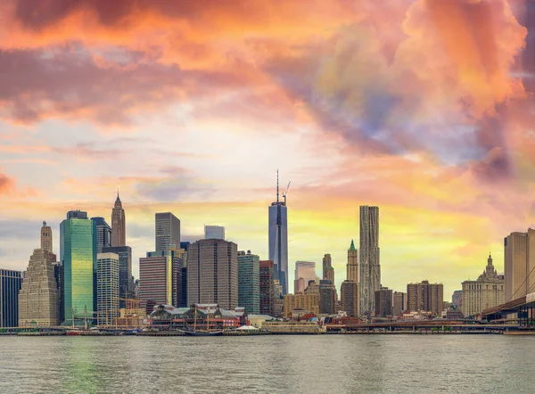 Brooklyn Bridge Und Manhattan Skyline Panoramablick Auf New York City — Stockfoto