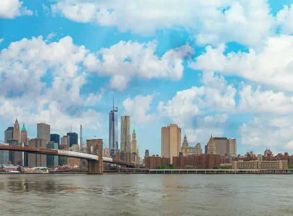 Pont Brooklyn Horizon Manhattan Vue Panoramique Sur Ville New York — Photo