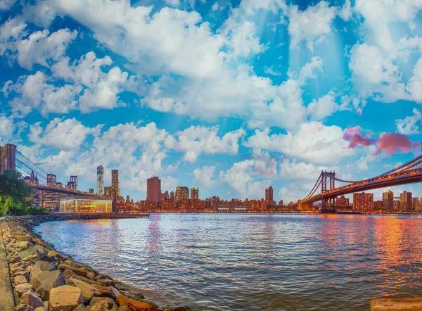 Brooklyn Bridge Manhattan Skyline Panoramic View New York City — Stock fotografie