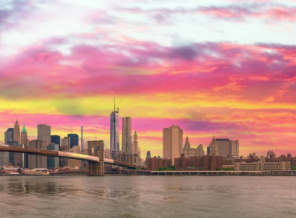 Brooklyn Bridge Manhattan Skyline Panoramic View New York City — Stock Photo, Image