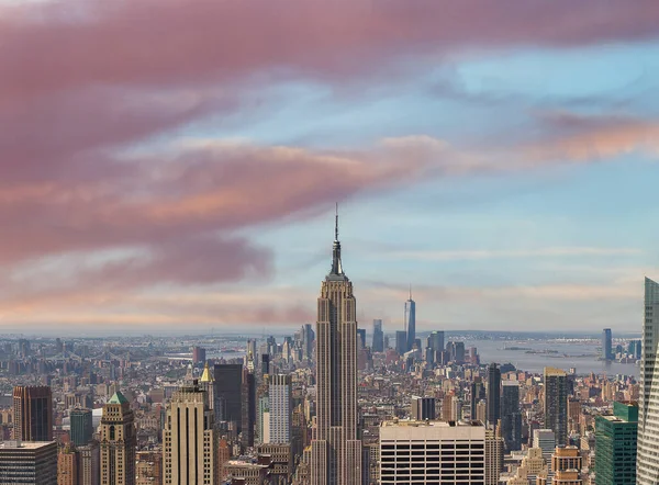 Midtown Manhattan Atardecer Nueva York Vista Aérea Panorámica Los Rascacielos — Foto de Stock