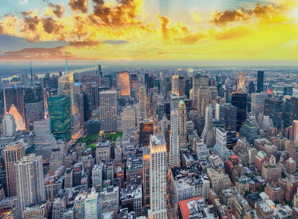 Midtown Manhattan Pôr Sol Nova Iorque Vista Aérea Panorâmica Dos — Fotografia de Stock