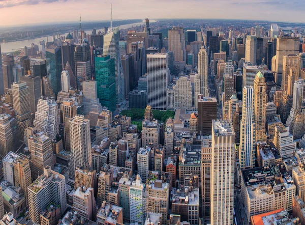 Midtown Manhattan Tramonto New York Vista Aerea Panoramica Dei Grattacieli — Foto Stock