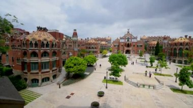 Barcelona 'daki Santa Creu i Sant Pau Hastanesi, hava manzaralı.