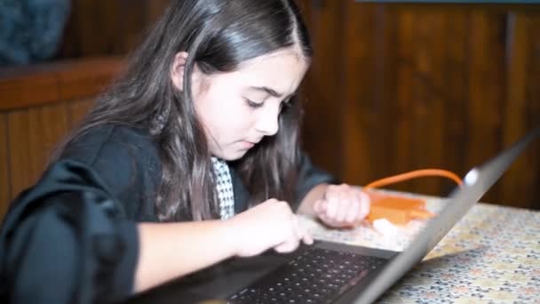 Portrét mladé kavkazské studentky pracující na svém notebooku doma — Stock video