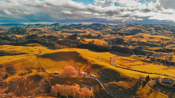 Aerial View Colourful New Zealand Countryside Spring Season — Stock Photo, Image