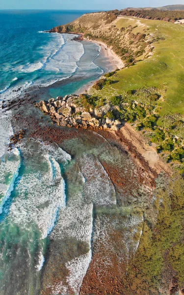Vista Aerea Verticale Panoramica Kangaroo Island Beach Tramonto Dal Drone — Foto Stock