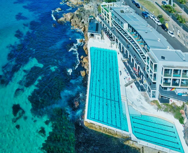 Widok Lotu Ptaka Bondi Beach Pools Coastline Australia — Zdjęcie stockowe