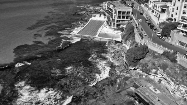 Bondi Beach coastline, Sydney. Aerial view from drone