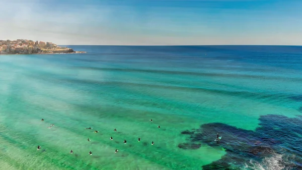 Wybrzeże Bondi Beach Sydney Widok Lotu Ptaka Surferów — Zdjęcie stockowe
