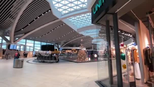 ROMA, ITÁLIA - 13 DE DEZEMBRO DE 2019: Interior do Aeroporto Leonardo Da Vinci, como conhecido como Fiumicino — Vídeo de Stock