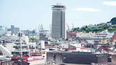 Barcelona 'nın hava manzarası ufuk çizgisi, İspanya Yavaş çekim