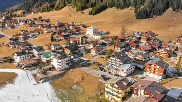 Vista Aérea Pista Esquí Sappada Temporada Invierno Alpes Italianos —  Fotos de Stock