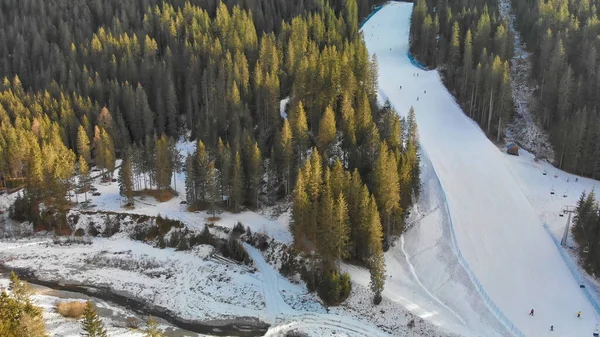 Sappada Skipiste Luftaufnahme Der Wintersaison Italienische Alpen — Stockfoto