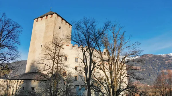 Castillo Lienz Temporada Invierno Visto Desde Punto Vista Los Drones — Foto de Stock