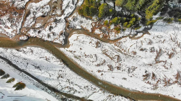 Val Visdende Dolomitdal Flygfoto Vintersäsongen Italien — Stockfoto