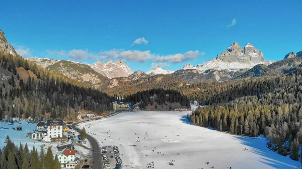 Italian Dolomites Musim Dingin Pemandangan Udara Misurina — Stok Foto