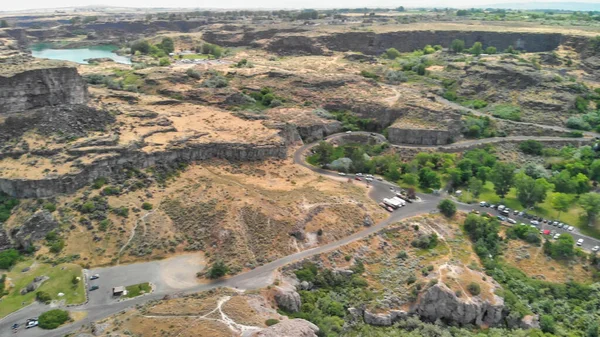 Vista Aérea Shoshone Falls Temporada Verano Desde Mirador Del Dron —  Fotos de Stock