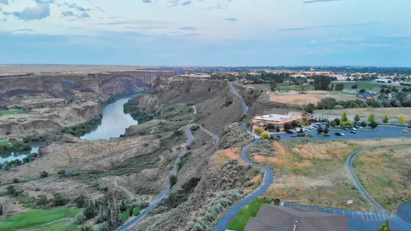 Aerial View Twin Falls Countryside Sunset Snake River Canyon Idaho — Stock Photo, Image